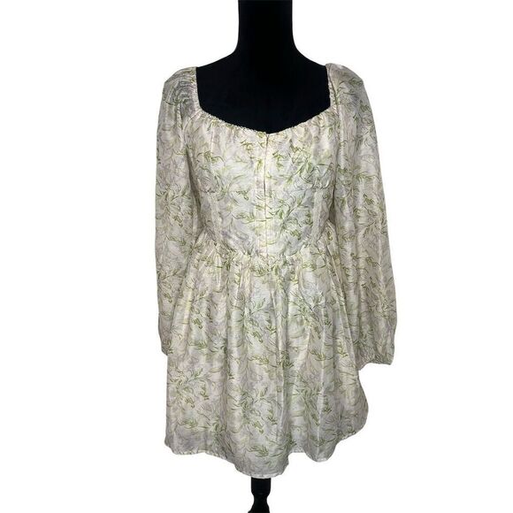 NWT LUSH FLORAL PRARIE COTTAGE CORE PUFF SLEEVE CREAM MINI DRESS WOMENS SIZE M - Picture 5 of 7